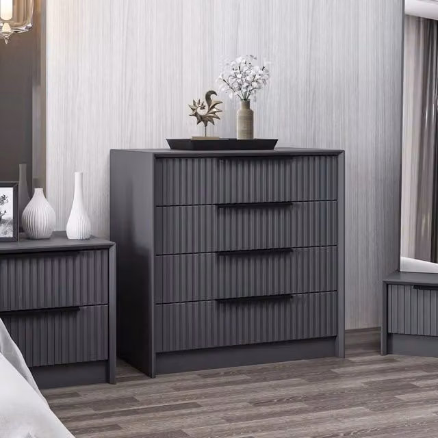 Cassettiera DMORA Jebi con 4 cassetti in stile moderno, colore nero antracite opaco, L 45 cm x P 72 cm x H 77 cm