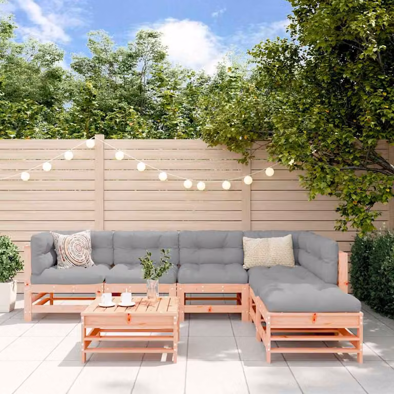 Set Salotto da Giardino vidaXL in Legno Massello con Cuscini, Design Moderno a L, Colore Marrone e Grigio