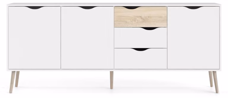 Calicosy - Credenza 3 ante, 3 cassetti bianco e rovere decorativo L195,7 cm - BILLUND