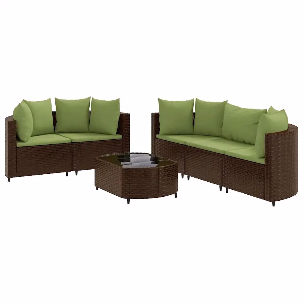 Set Divano da Giardino vidaXL 6 pz con Cuscini Marrone e Verde in Polyrattan e Metallo – 2