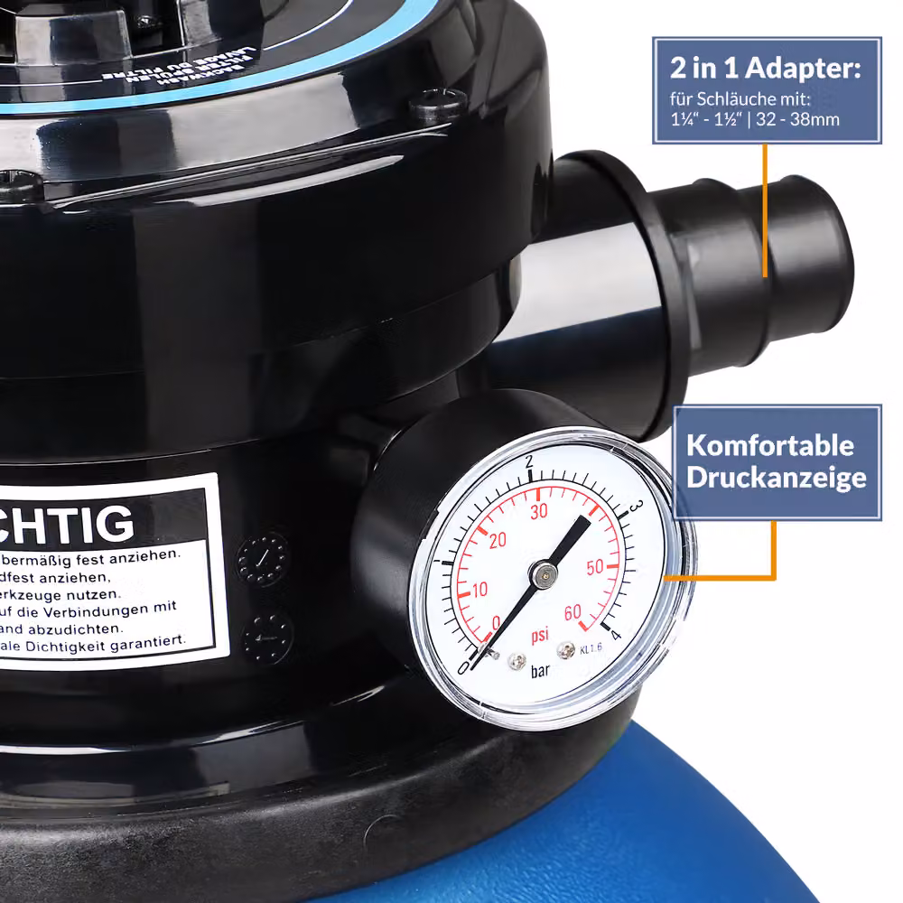 Sistema di filtraggio a sabbia Monzana con prefiltro, blu e nero, portata 11000 l/h – 3