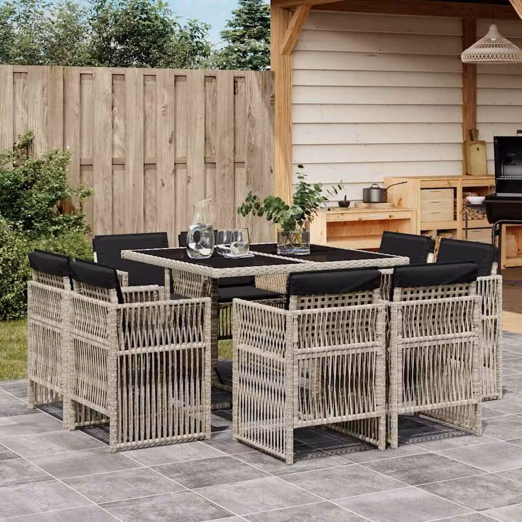 Set Pranzo da Giardino vidaXL in Polyrattan con Piano in Vetro e 9 Pezzi Grigio Antracite – 1