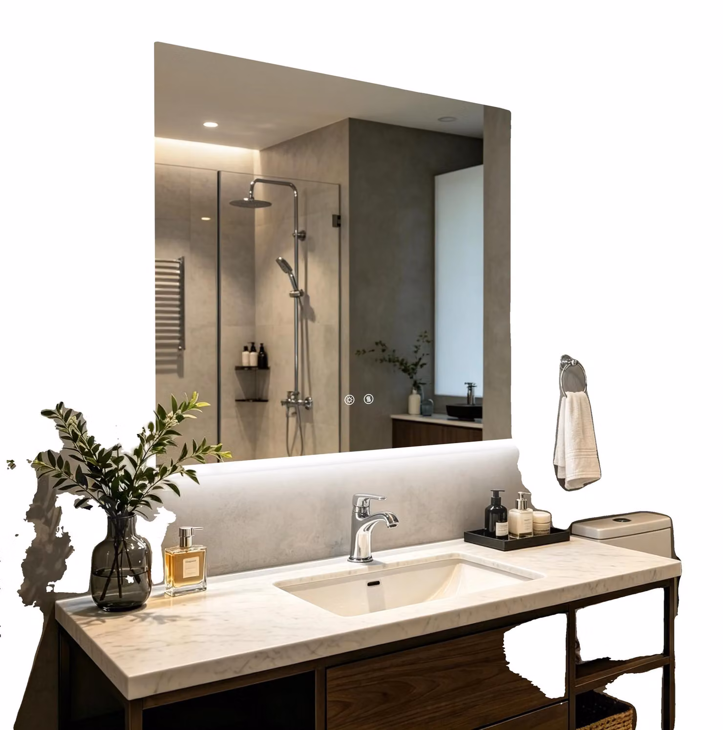 Specchio da bagno illuminato, antiappannamento, 90x90 cm