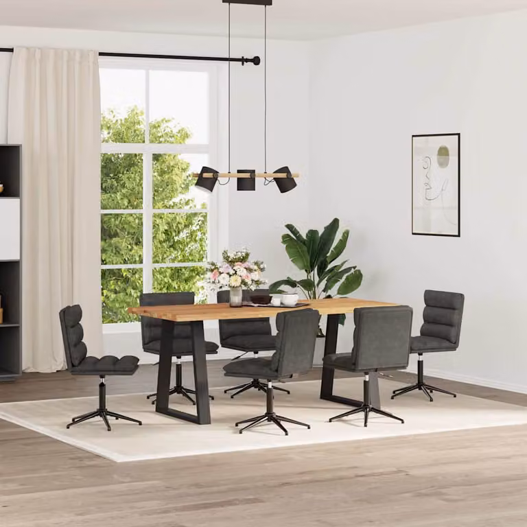 Set di 6 sedie da pranzo vidaXL moderne in similpelle nera e tessuto con base girevole
