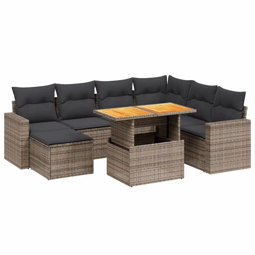 vidaXL Set Divano da Giardino 8 pz in Polyrattan Grigio con Cuscini e Tavolino da Esterno – 2