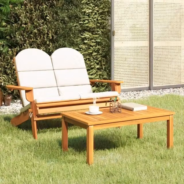 Set Salotto da Giardino vidaXL in Legno di Acacia con Poltrone Lounge e Tavolino da Caffè, Colore Beige e Bianco – 1