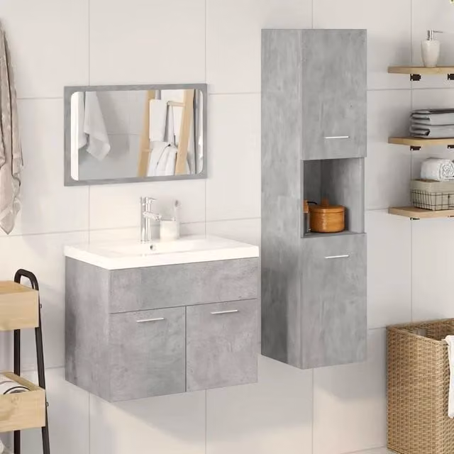 Set Mobili da Bagno Moderno vidaXL in Legno e Vetro, Colore Grigio e Bianco, Composto da Mobile Lavabo, Pensile e Armadietto Specchio