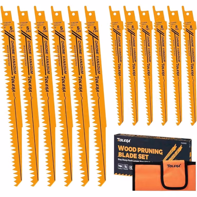Lame per seghetto alternativo, confezione da 12 pezzi, adatte per legno, rami, plastica, PVC, lunghezza 150 mm e 225 mm, 5/6 denti per pollice, acciaio CR-V, attacco universale
