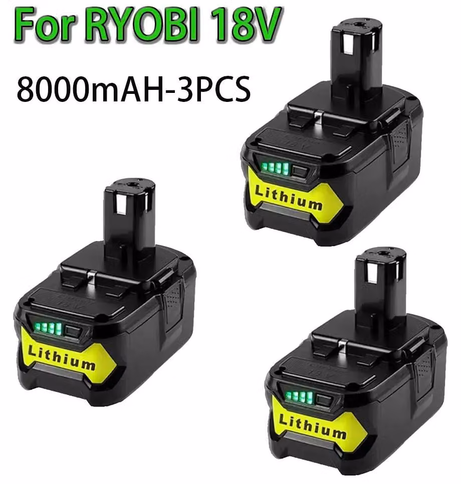 Batterie di ricambio, capacità 6000 mAh, compatibili con utensili elettrici, confezione da 3 batterie da 8000 mAh