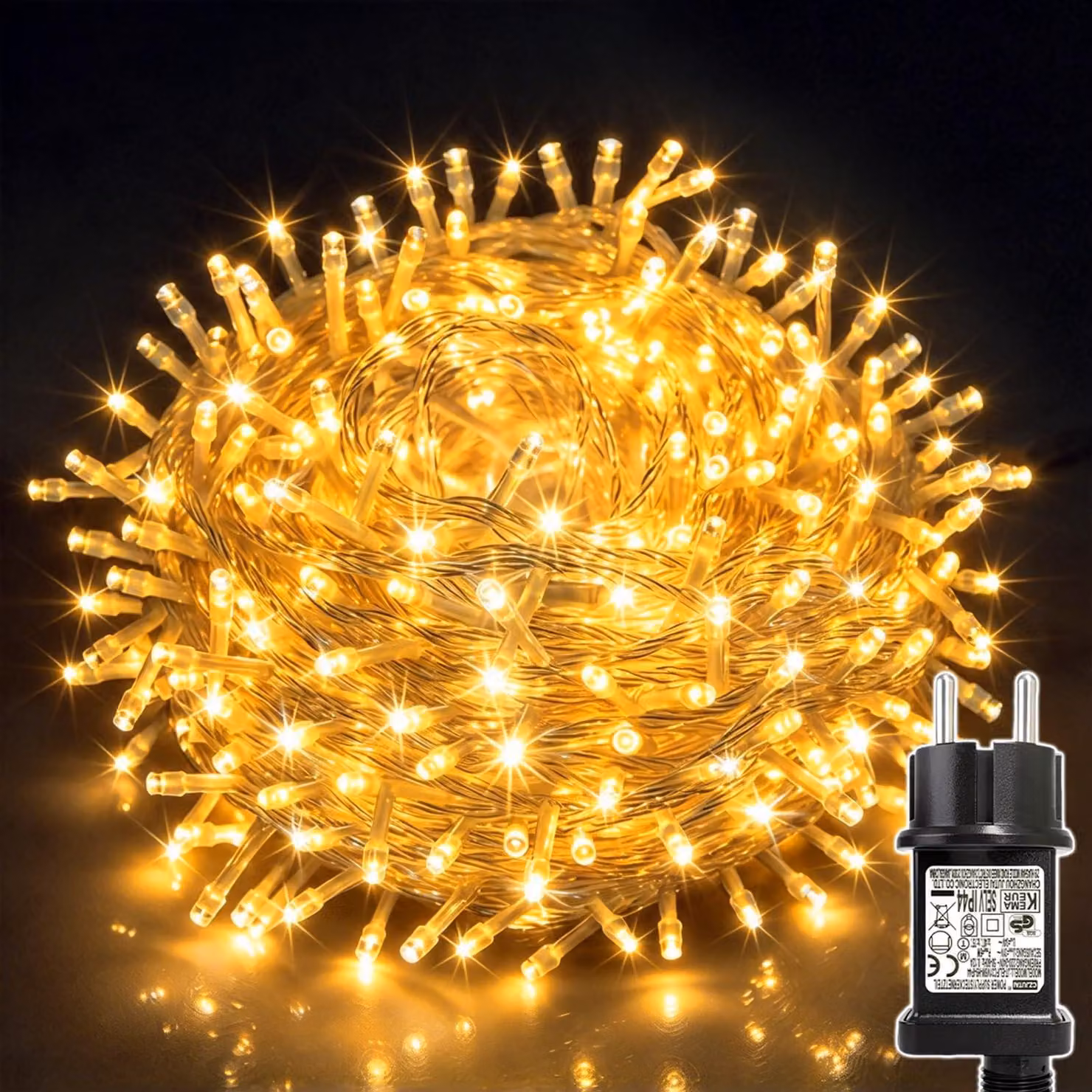 Catena luminosa a LED, 100 metri, luce bianco caldo, 800 LED, grado di protezione IP44, timer, 8 modalità