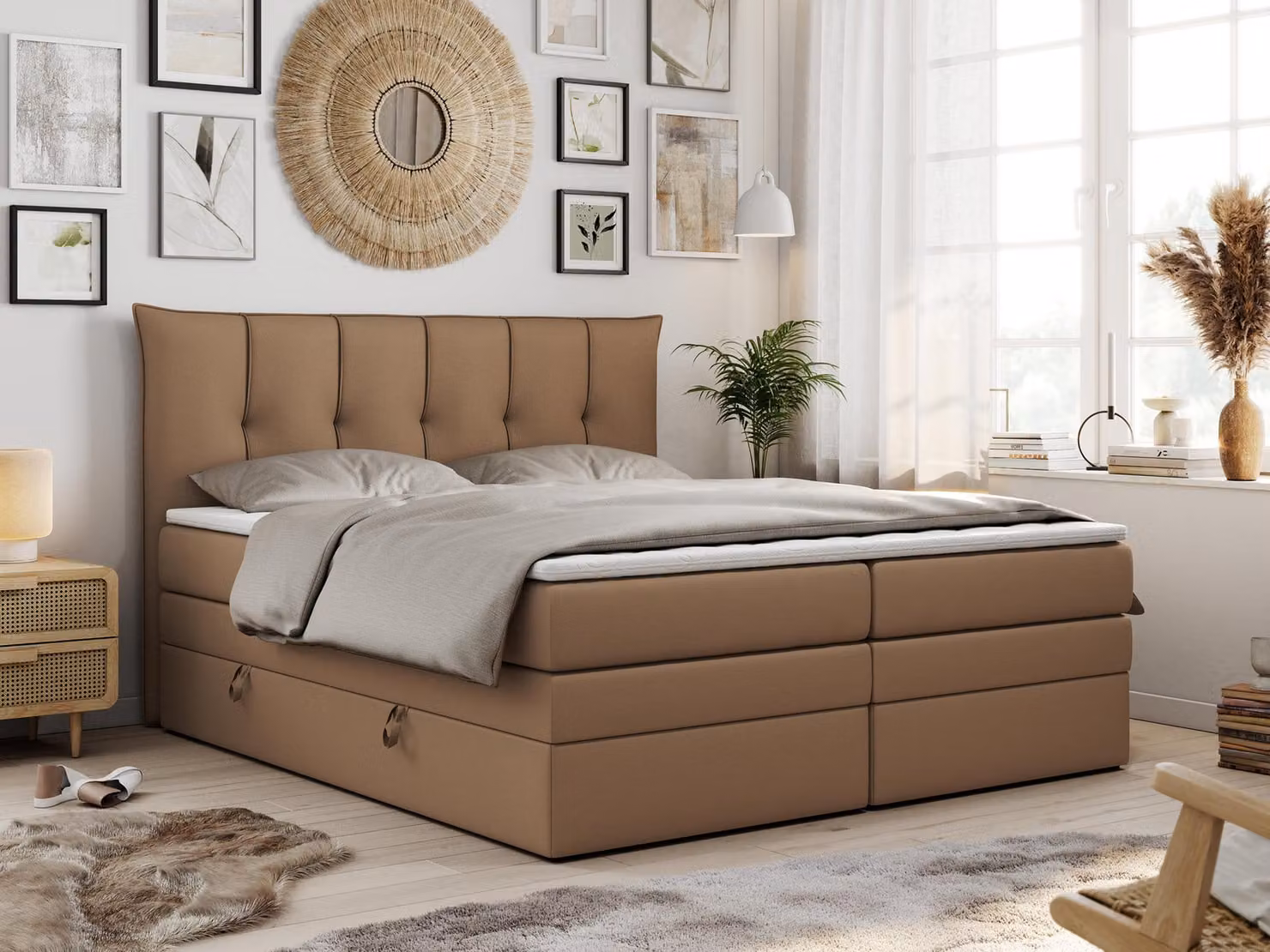 Letto boxspring con materasso a molle insacchettate a 7 zone e topper - PREMIUM-10-KING - 120x200 cm - Marrone - H4