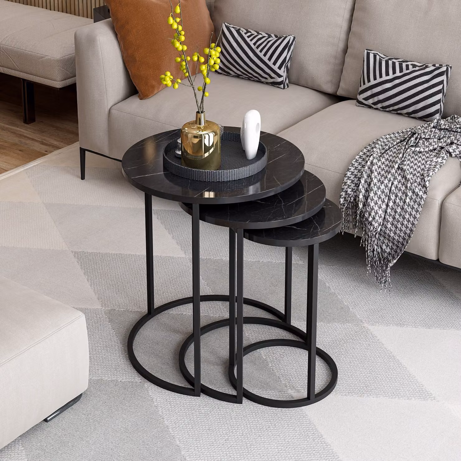 Skye Decor, Gloria - Nero, set da tavola (3 pezzi), 100 % LAMINATO SLIPBOARD, nero, 50 x 50 x 58 cm