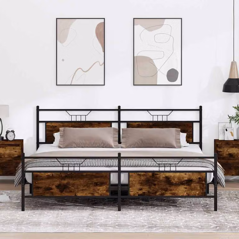 vidaXL Giroletto in Metallo e MDF Rovere Fumo L/P: 200 x 200 cm