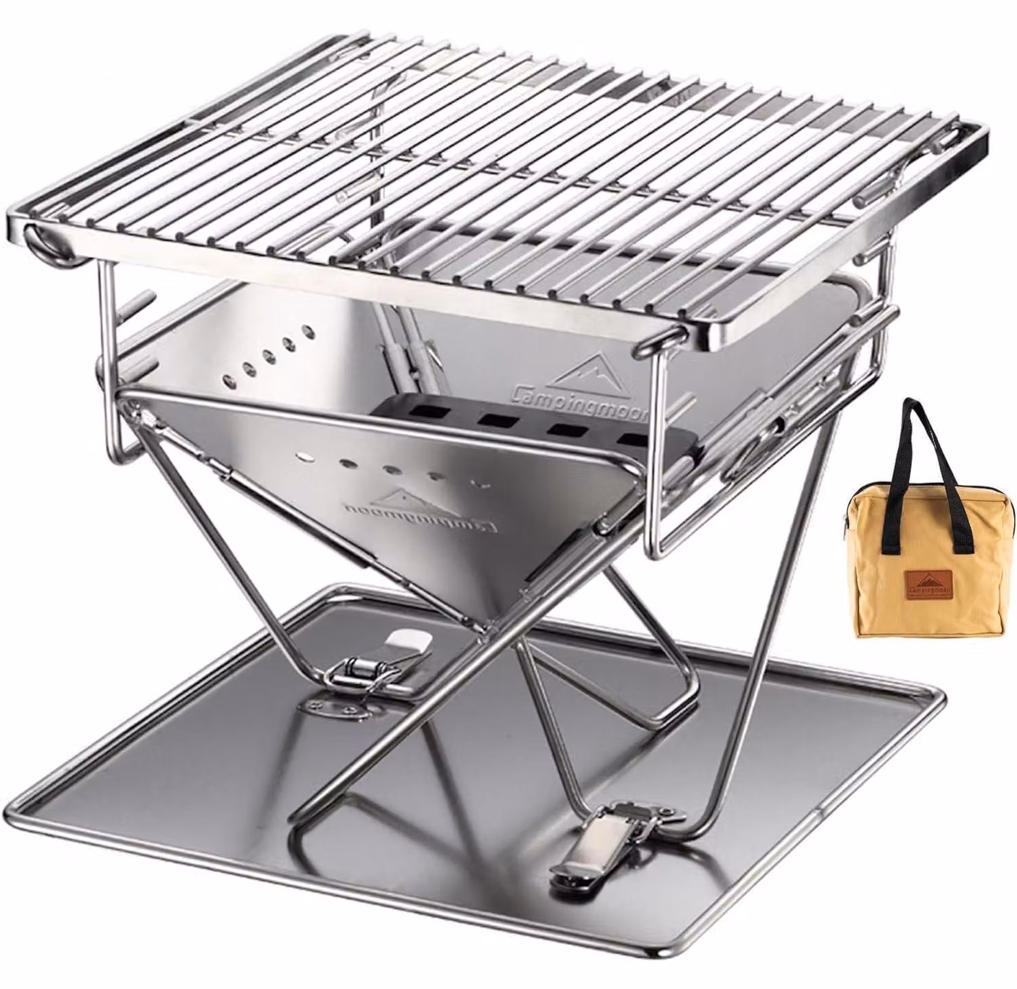 Piccolo barbecue a carbone in acciaio inossidabile, diametro 24,5 cm, portatile e con borsa per il trasporto