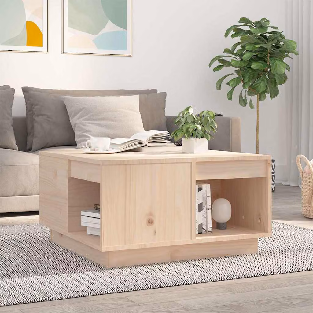 vidaXL Tavolino da Salotto in Legno di Pino Naturale Marrone L/P/H: 60 x 61 x 32,5 cm