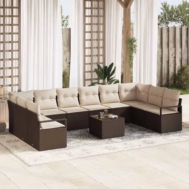 Set di divani 11 pz Marrone polyrattan 3346568