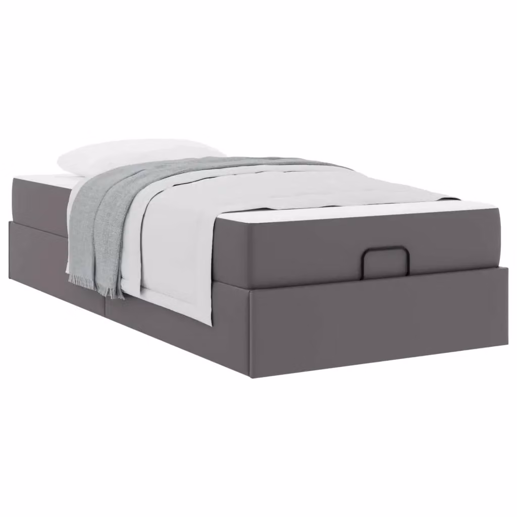 Set letto con contenitore a sollevamento e 2 materassi vidaXL in ecopelle grigia L/P/H: 200 x 80 x 43,5 cm – 2