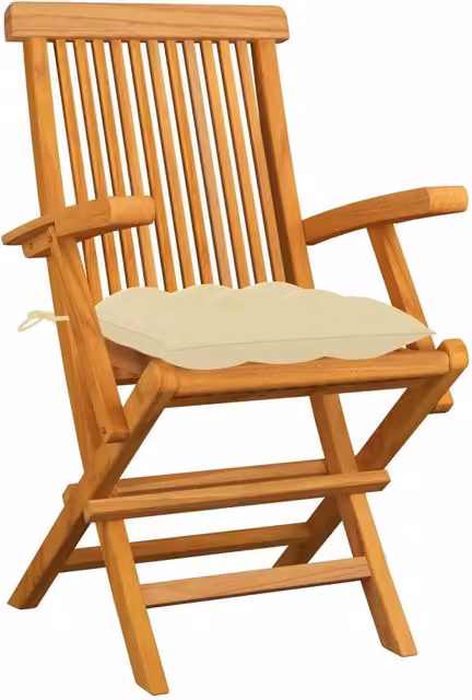 Set di 3 sedie pieghevoli vidaXL in legno di teak con cuscini color crema e braccioli per giardino e terrazza