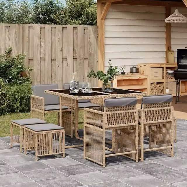 Set Pranzo da Giardino 9 pz con Cuscini Beige Misto Polyrattan 3211680