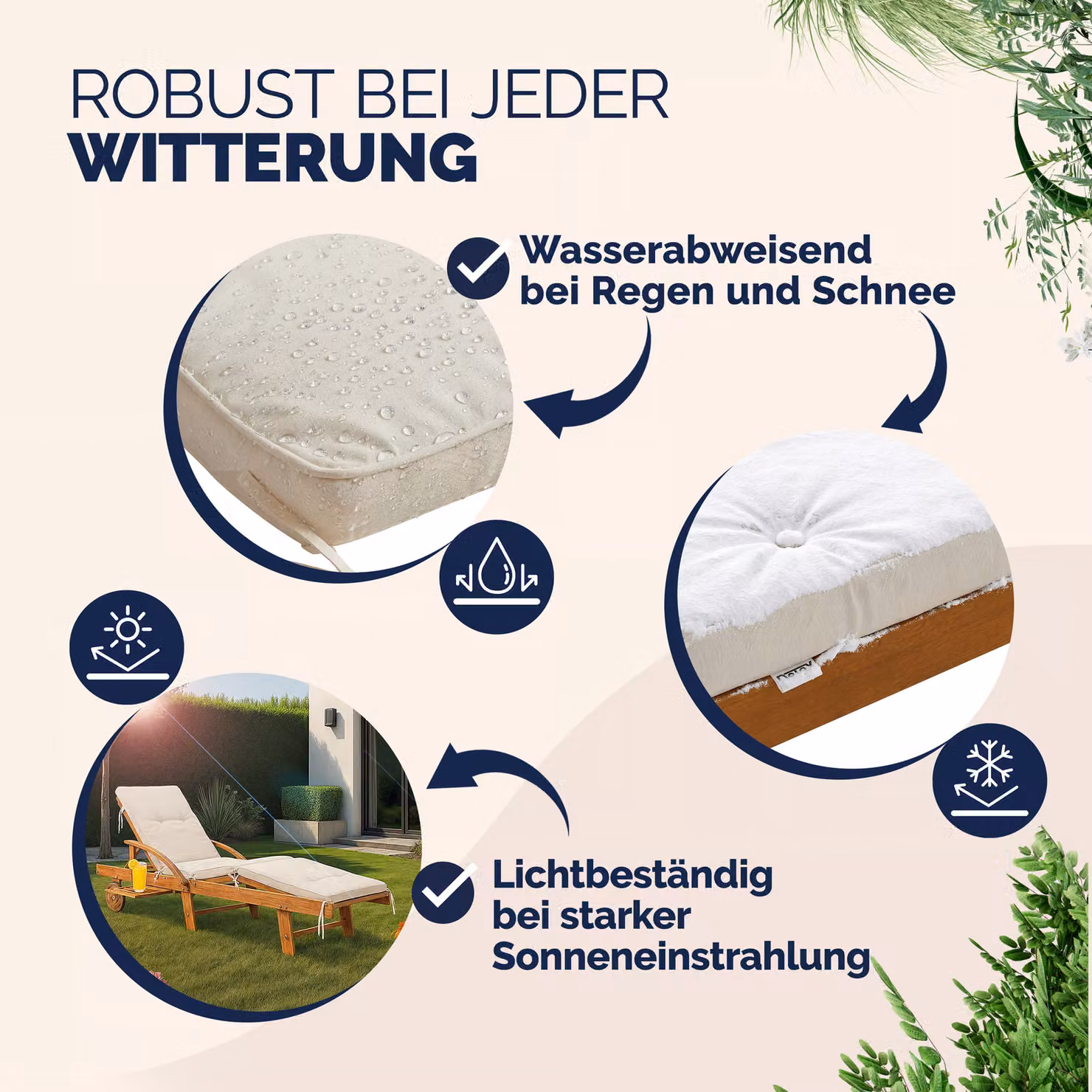Materassino per sdraio beige in poliestere idrorepellente L: 195 cm, P: 55 cm, H: 5 cm – 2