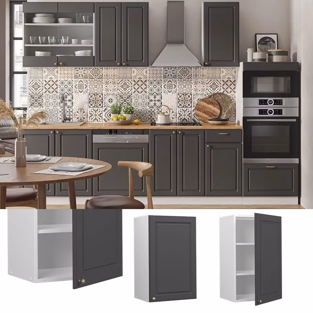 Pensile da cucina moderno Vicco Fame-Line in MDF e metallo, colore antracite, oro e bianco, L: 45 cm – 2