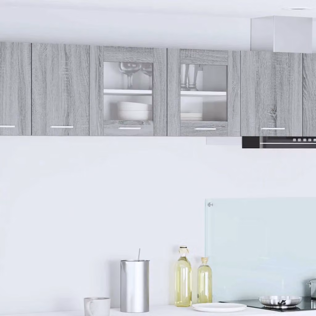 vidaXL Armadio pensile da cucina moderno con ante in vetro, Grigio e Bianco, L 80 x P 31 x H 40 cm