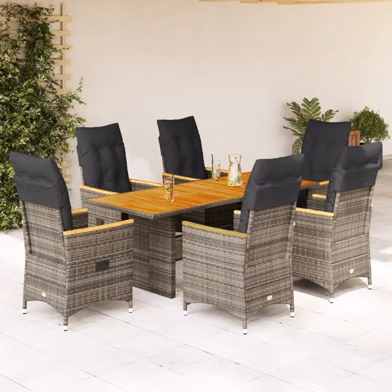 Maison Exclusive - Set da Pranzo da Giardino 7 pz con Cuscini in Polyrattan Grigio