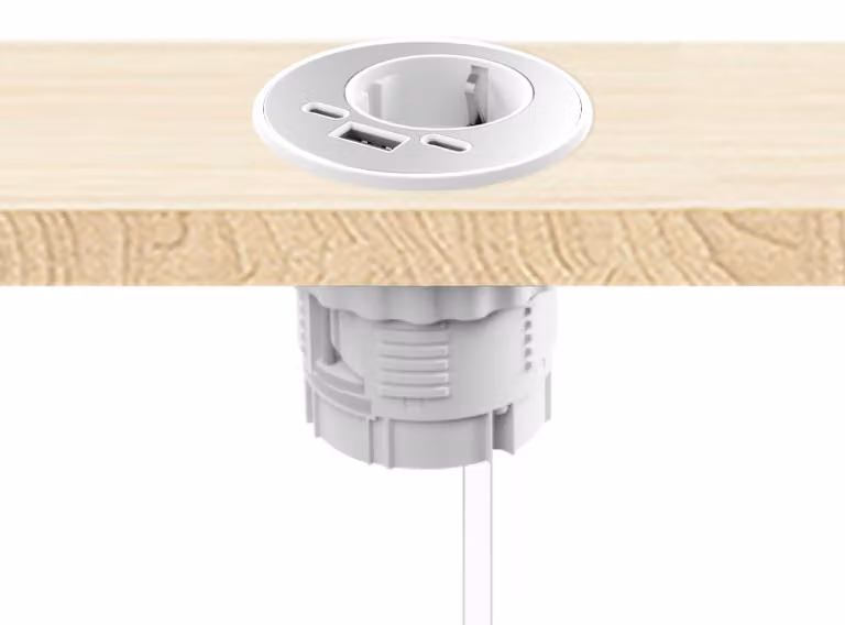 kalb | Presa da incasso rotonda Energon, singola 230 V 16 A, per mobili, bianca, USB-A e C