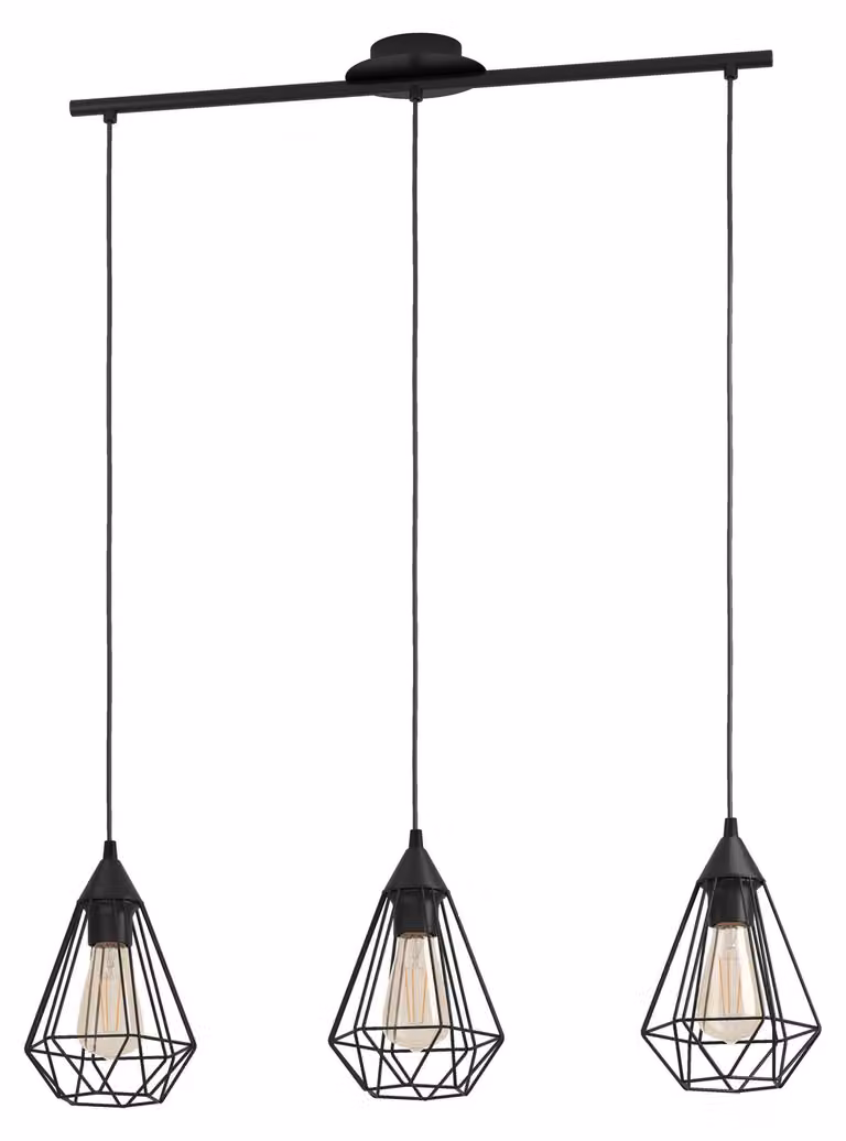 Lampadario A Sospensione Vintage Tarbes Acciaio Nero 3 Luci E27 Regolabile