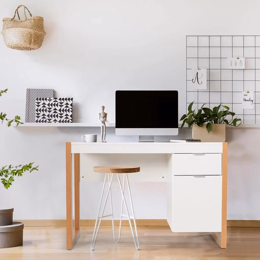 Scrivania Moderna per Computer COSTWAY Bianca con Armadietto e Cassetto in MDF e Metallo per Home Office – 2