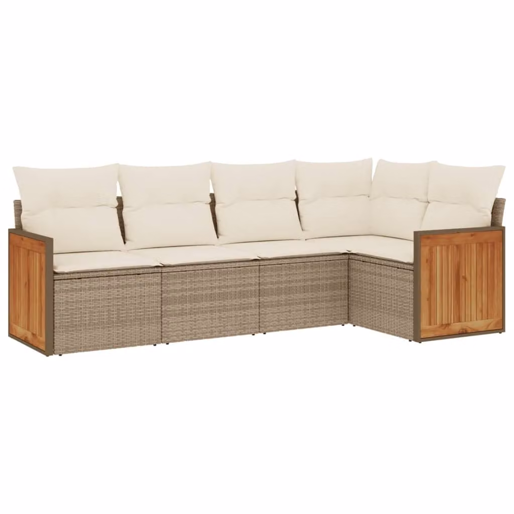 Set Divano da Giardino 5 pz con Cuscini Beige in Polyrattan