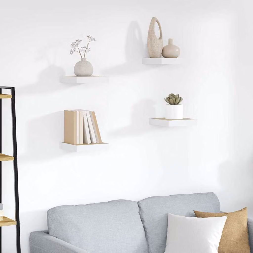 Set di 4 Scaffali da Parete vidaXL in MDF e Metallo, Colore Rovere e Bianco, L 23 cm x P 23,5 cm x H 3,8 cm