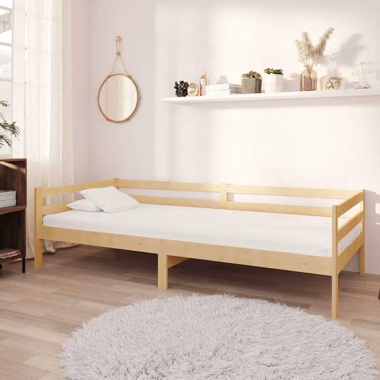 vidaXL Divano Letto in Legno Massello di Pino con Materasso in Schiuma, Bianco, 90x200 cm