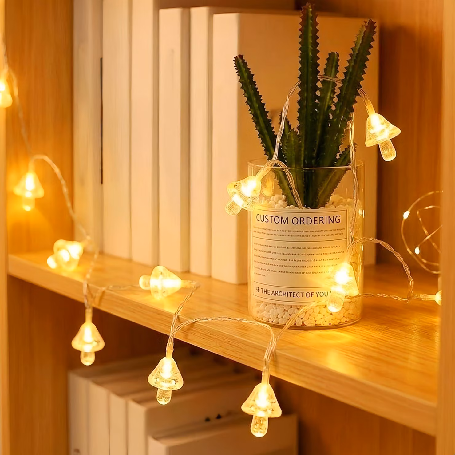 Catena luminosa a LED a forma di fungo, 20 LED, 3,25 metri, luce bianco caldo, alimentata a batteria