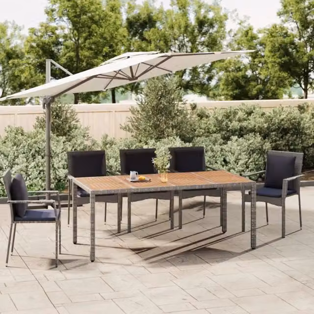Tavolo da giardino rettangolare estensibile vidaXL in legno di acacia oliato e polyrattan grigio – 1