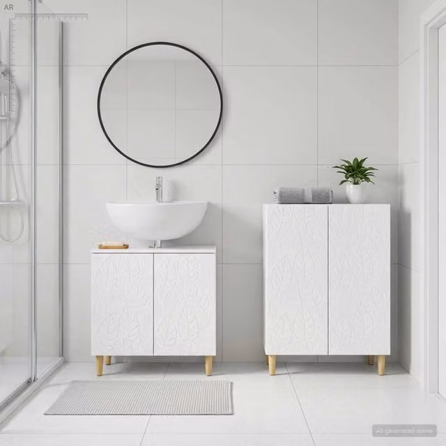 Set di mobili da bagno vidaXL composto da mobile lavabo e mobile contenitore, design moderno in legno bianco lucido, L/P/H: 80,0 x 29,08 x 59,5 cm
