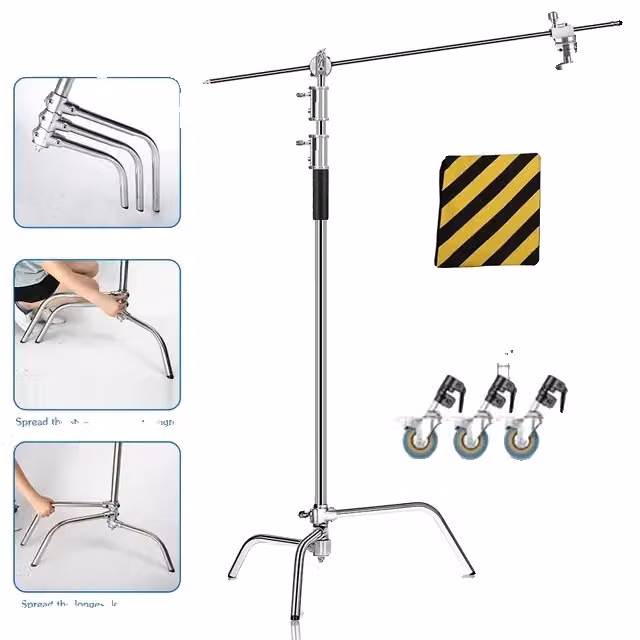 Treppiede per stativi in acciaio inox, design pieghevole, regolabile in altezza, 2,6M Con ruote