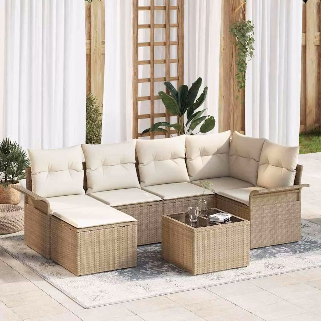 Maison Exclusive - Set Divano da Giardino con cuscino 7 pcs Beige polyrattan