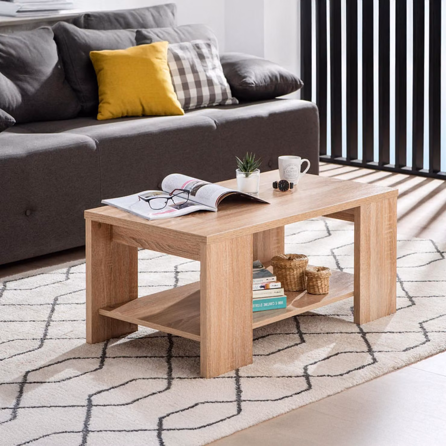 Dmora Tavolino da Salotto Piraino 91x51x42h cm Marrone Rovere, un Vano Forma Rettangolare