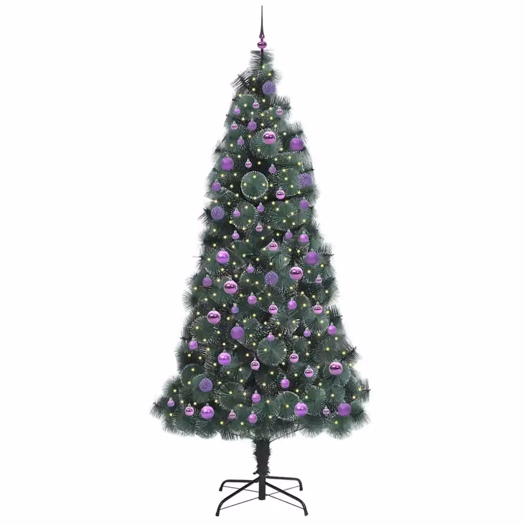 Albero di Natale artificiale pre-illuminato con LED luce bianca calda e set di palline verde vidaXL – 2