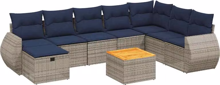 Set Divani da Giardino 9 pz con Cuscini Grigio in Polyrattan
