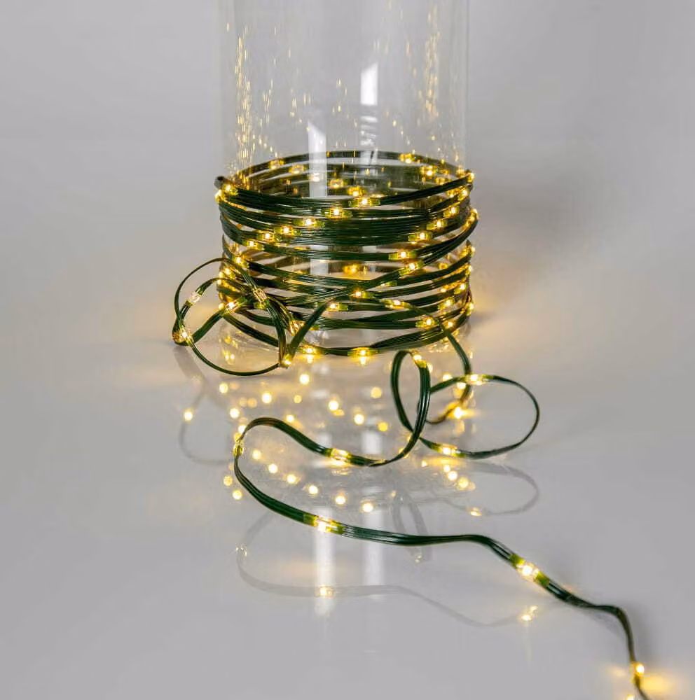 Ghirlanda luminosa a LED, Dew Drop Micro, per esterni, bianco caldo, 15 m, verde