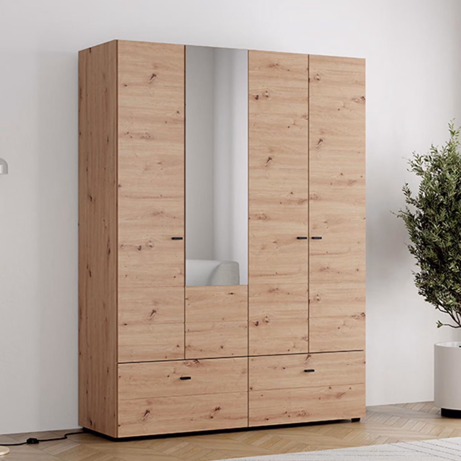 Spigno - Guardaroba Grande, 155x208h cm Marrone Rovere Nodi, 2 Ripiani