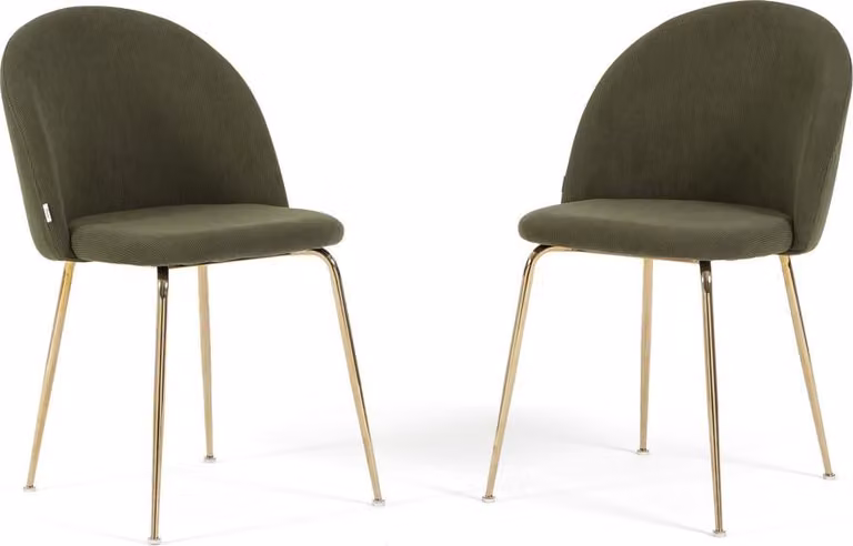 Set di 2 sedie da pranzo imbottite in velluto a coste, gambe in metallo, design elegante per cucina, sala da pranzo, bar e ristoranti - SARA - verde scuro/oro
