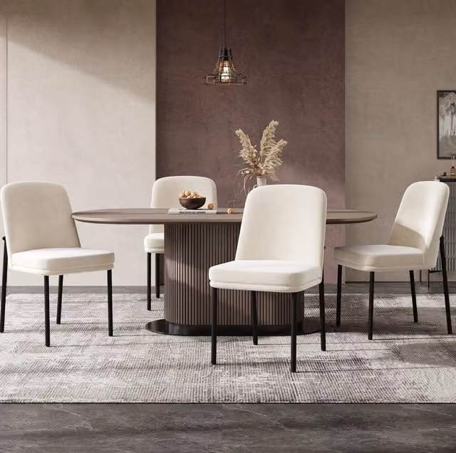 Set di 4 sedie da pranzo in velluto beige con struttura in metallo nero 42;5x53x82 cm