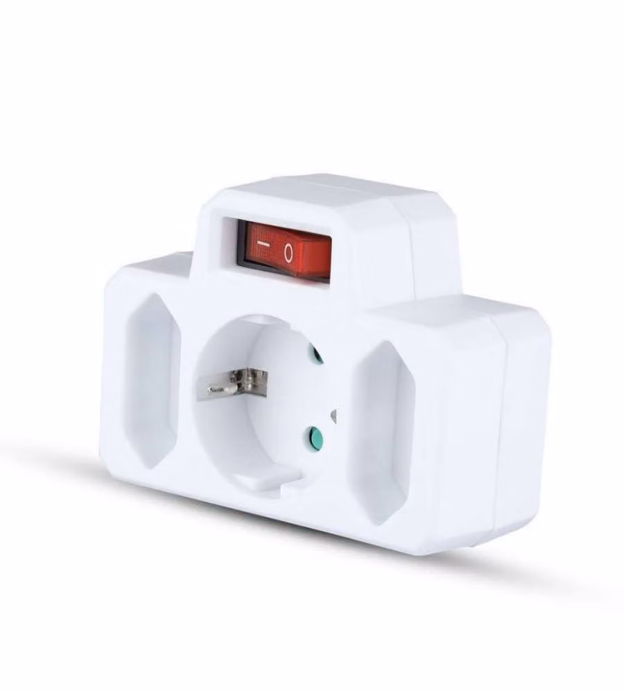 Adattatore Multipresa V-TAC con 3 Prese Frontali 10A e 1 Presa Schuko con Interruttore Luminoso, Colore Bianco