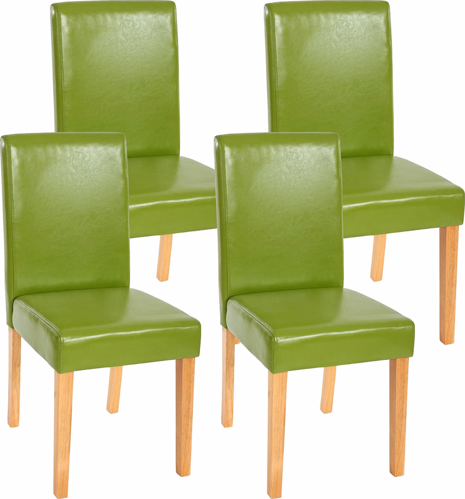 set di 4 sedie per sala da pranzo Sedia da cucina Littau ~ Pelle finta, verde, gambe chiare