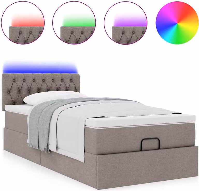 Struttura Letto Pouf con Materasso Tortora 90x190 cm in Tessuto