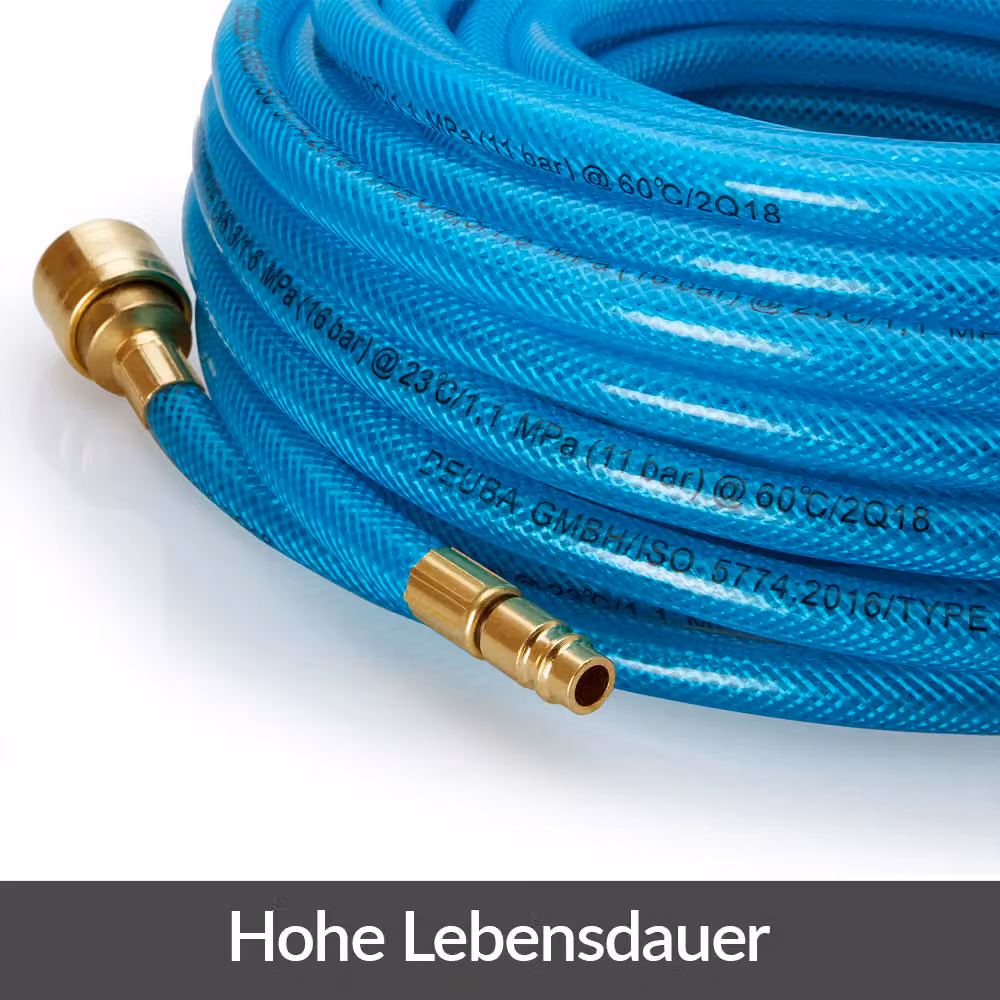 Tubo per aria compressa DEUBA blu con attacco rapido e tappo in plastica, lunghezza 10 m – 4