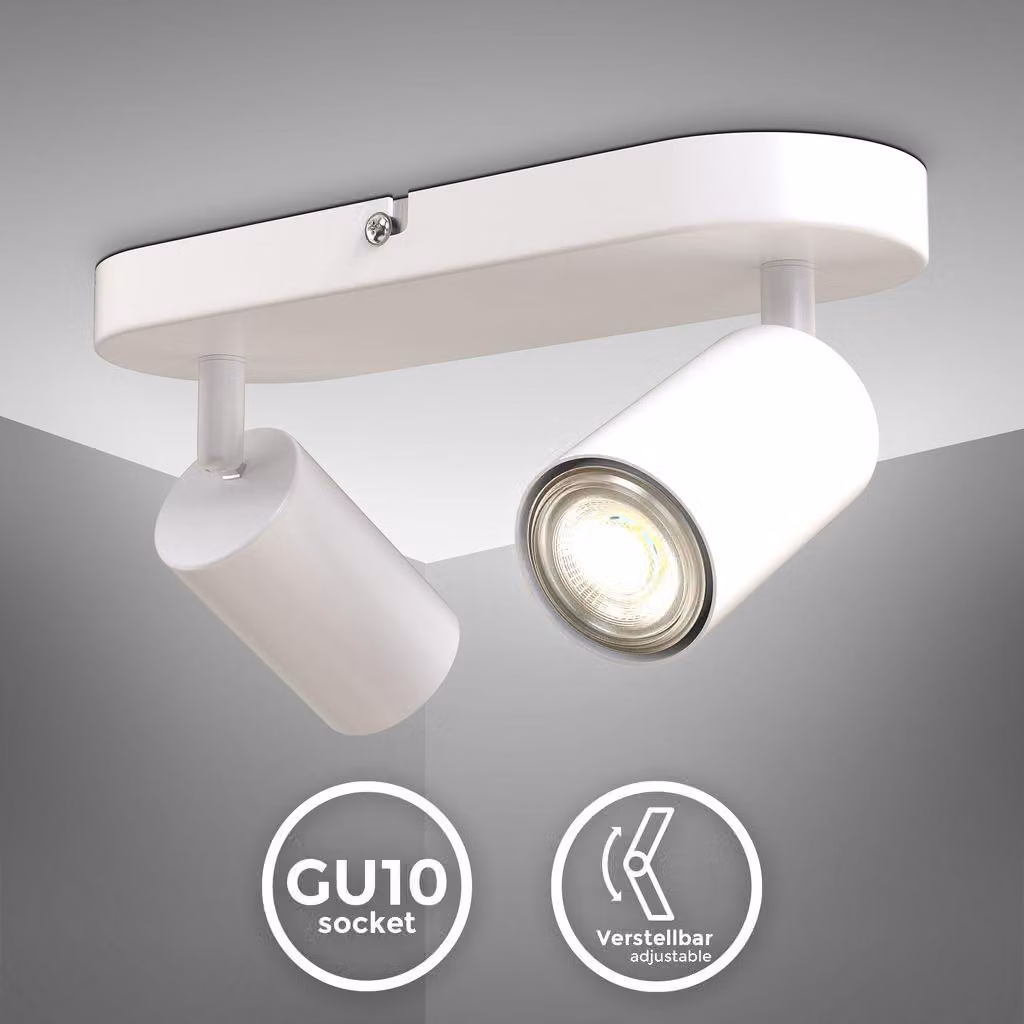 B.K.Licht I Lampada spot a 2 fiamme I orientabile I girevole I girevole I GU10 I bianco opaco I senza lampadina
